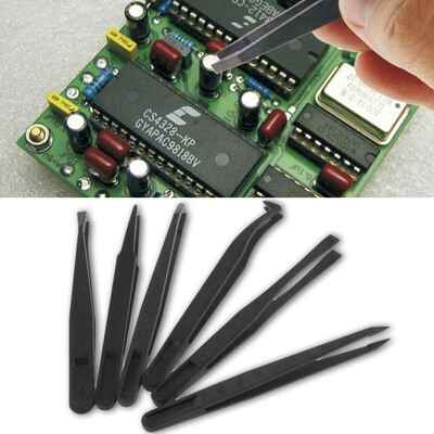 

6шт Черный антистатического пинцетов Термостойкое Repair Tool Straight Bend