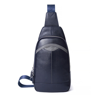 

BOSTANTON (BOSTANTEN) men's chest bras head cowhide Korean fashion pockets casual shoulder bag outdoor sports Messenger small backpack chest bag male bag B5153021 blue