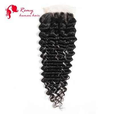 

Brazilian Deep Wave Closure 44 Free Part Lace Closure 1PC 8A Swiss Lace Closure Deep Wave Curly Brazilian Human Hair Closure