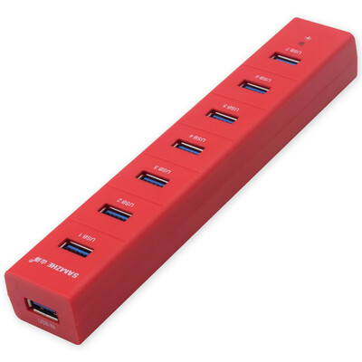 

Shanze SAMZHE JXQ-007R USB Splitter USB30 High-speed expansion 7-port HUB hub Desktop computer Notebook PC One-pack supply line Red
