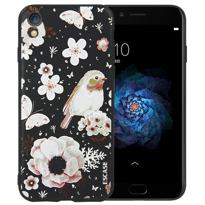 

ESCASE OPPO R9 phone case OPPO R9 mobile phone sets OPPO phone shell wrestling soft shell illustration relief 5.5 inch love flowers and birds