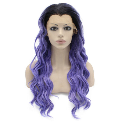 

Long Wavy Lace Front Ombre Black Violet Purple Two Tone Wig