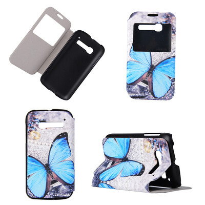 

Blue Butterfly Design Кожа PU откидной крышки Кошелек для карты памяти Чехол для Alcatel One Touch Pop C5
