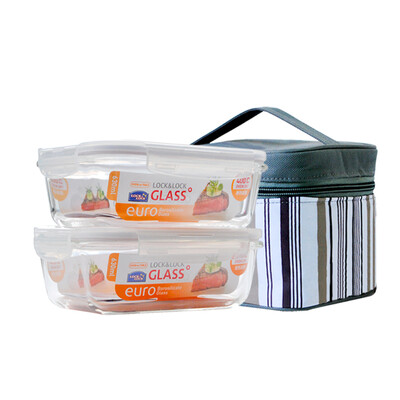 

Music buckle buckle glass crisper microwave oven lunch box glass bowl lunch box lunch box two sets of LLG428 send gray striped package 630ml 2