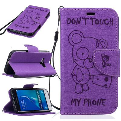 

Purple Bear Embossed PU Leather Wallet Case Classic Flip Cover with Stand Function and Credit Card Slot for SAMSUNG Galaxy J1 2016