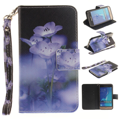 

Blue flower Design PU Leather Flip Cover Wallet Card Holder Case for SAMSUNG GALAXY J1 2016 /J120