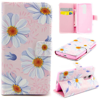 

Pink Flower Design PU Leather Flip Cover Wallet Card Holder Case for LG Leon