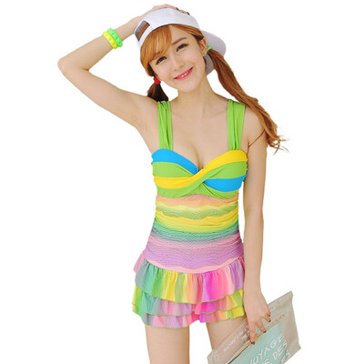 

Qihai QIHAI 5151-1 Siamese skirt-type flat-angle hot springs steel tent was thin cover belly swimsuit women big chest small chest gather XL code