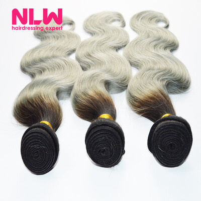 

Human Virgin Hair Ombre Brazilian Body Wave 3 Bundles for Black Women Sew In Weft 8A Top Grade 1B Gray Hair Weave Extension Full