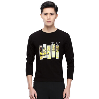 

Red beans Hodo T-shirts men business casual fashion letters hot drilling round neck long sleeve T shirt black 175 / 92A