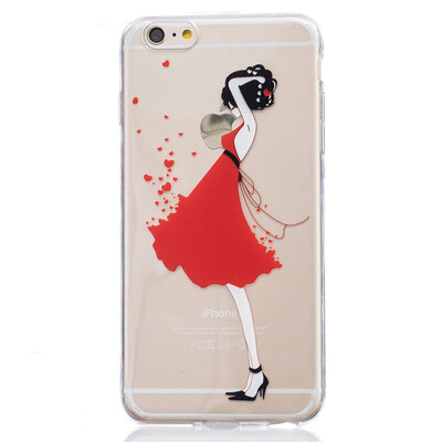 

Red Dress girl Pattern Soft Thin TPU Rubber Silicone Gel Case Cover for IPHONE 6/6S