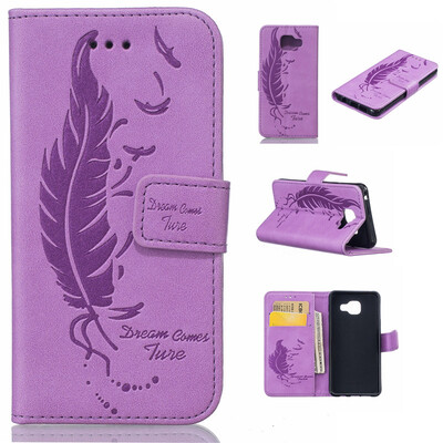 

Purple Plumes and birds Embossed PU Leather Wallet Case Classic Flip Cover with Stand Function and Credit Card Slot for SAMSUNG Ga