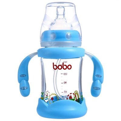 

бобо широкий стеклянный детский рожок (160ml синий ILP549-B)