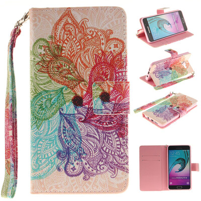 

Colorful flowers Design PU Leather Flip Cover Wallet Card Holder Case for SAMSUNG GALAXY A3 2016/A310