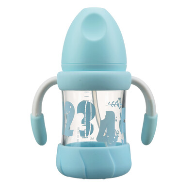 

Rikang) milk bottle Nikko glass bottle drop wide handle (180ml) blue RK-N1016