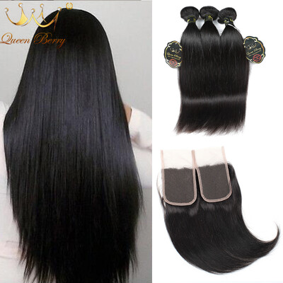 

3Bundles lot Mink Brazilian Virgin Hair With Closure Brazilian Straight Hair With Closure Human Hair Lace Closure With Bundles