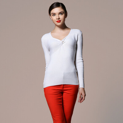 

MAZOE Europe&the United States fashion cross V-neck thread Slim wool knitted primer shirt Z1007 rust red XL