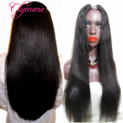 

Clymene Hair Long Human Hair U Part Wigs Light Yaki Straight Middle Part Virgin Brazilian UPart Wig For Black Women