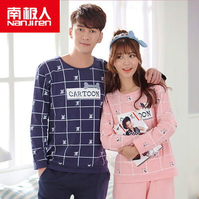 

Antarctic Nanjiren cotton pajamas home service men&women couples pajamas can wear long sleeves sets of cotton leisure home service suit women fashion grid L