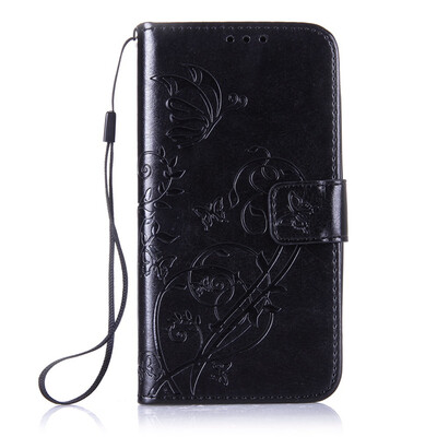 

Black Flower Design PU Leather Flip Cover Wallet Card Holder Case for HUAWEI Y625