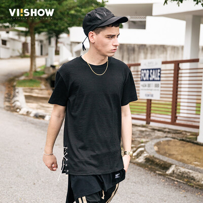 

Wei Xiu viishow round neck collar short sleeve T shirt male tie Slim pure black men short t shirt TD15741721 black M
