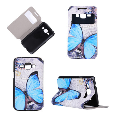 

Blue Butterfly Design Кожа PU откидной крышки Кошелек для карты памяти Чехол для Samsung Galaxy J1