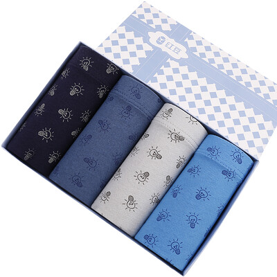 

Red beans hongdou men&39s underwear cotton small light bulb printing shorts flat angle crotch 4 gift box 17090