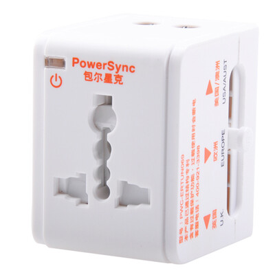 

Bauer звезда г (PowerSync) PWC-ERTUN069 вращающих путешествий преобразователя преобразует несколькими нажатия на выход USB зарядки белых поездок за границей