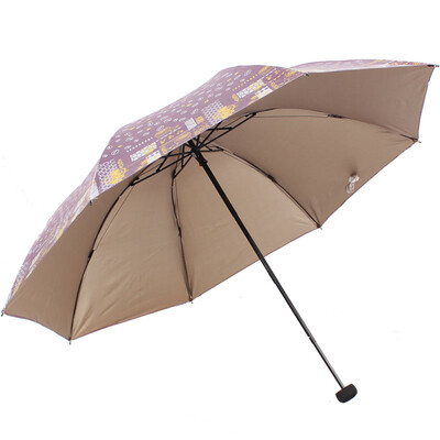 

Jingdong supermarket] paradise umbrella Mocha life double-sided soft pink color plastic anti-UV three-fold black bar steel skull umbrella champagne 33131E