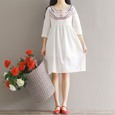 

City Plus CITYPLUS Arts & Crafts Ретро-вышивка Платье с широким вырезом CWQZ173153 White L