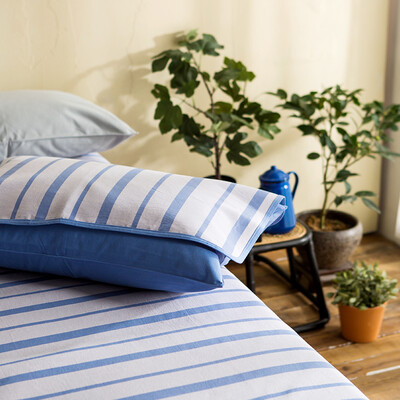 

Large bed DAPU pillow towel home textiles cotton old coarse cloth yarn-dyed striped pillow a pair of Shandong old coarse cloth process 2 pieces of blue gray stripe 365g Article 50 80cm