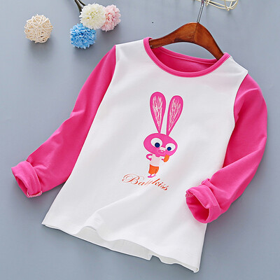 

O Mai Beibei children&39s clothing girls long-sleeved T-shirt in the big children&39s clothing long ears rabbit girl children&39s bottoming shirt M0037 rose red 140 yards