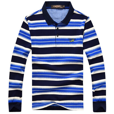 

CARTELO long-sleeved T-shirt male lapel stripes stitching men&39s casual POLO shirt 16001KE0906 blue 2XL