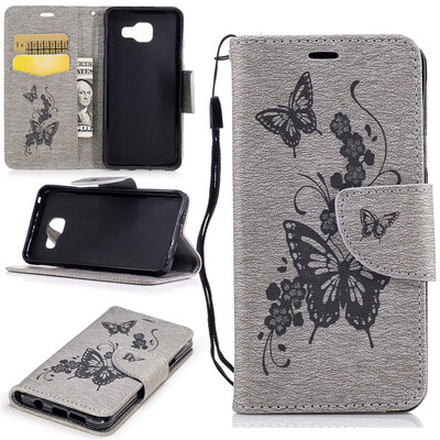 

Gray Butterfly Style Embossing Classic Flip Cover with Stand Function and Credit Card Slot for SAMSUNG Galaxy A3 2016/A310