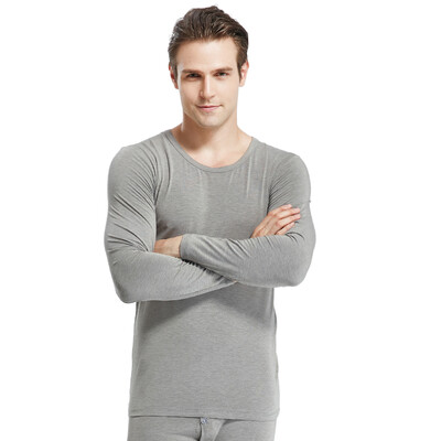 

Modal mens round neck Qiuyi Qiuku men&women de velvet high elastic fever base thermal underwear set hemp gray XXXL
