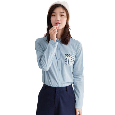 

Yan Man INMAN art printing wild long-sleeved shirt female sky blue  1871011178