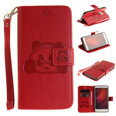 

Red Panda Style Embossing Classic Flip Cover with Stand Function and Credit Card Slot for XIAOMI RedMi Note4