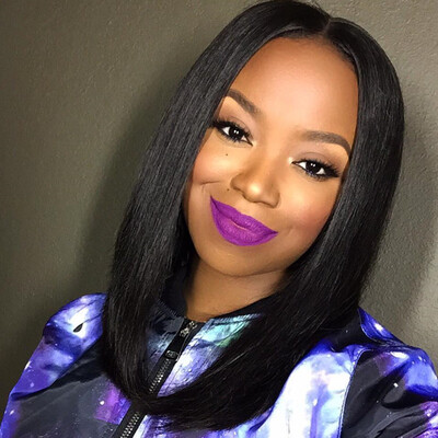 

N.L.W. Brazilian virgin human hair Lace front wigs Bob cut straight Glueless wigs for black women