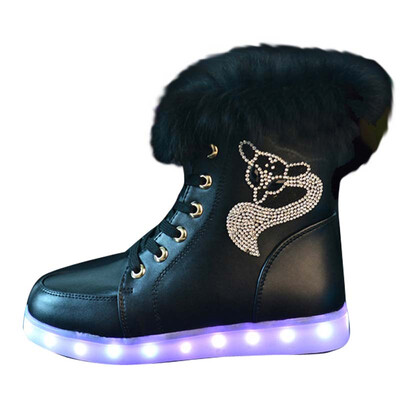 

Women Lady Faux Rabbit Fur USB LED Light Fox Ankle Boot Lace Up High Top Sneaker