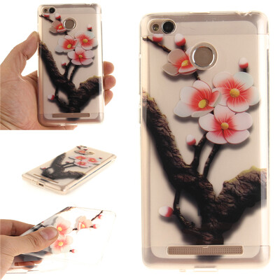 

Four plum blossoms Pattern Soft Thin TPU Rubber Silicone Gel Case Cover for XiaoMi Redmi 3s/Redmi 3X/Redmi 3S Prime