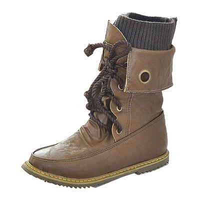 

Fashion Womens Snow Boots Military Martin Motorcycle Lace Up Mid-calf Shoes