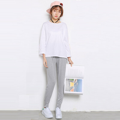 

CITYPLUS literary style of the end of the laying of large yards of pure color within the simple nine sleeves T-shirt women CWTC172268 white all