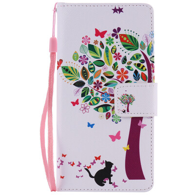 

Tree and Cat Design PU Leather Flip Cover Wallet Card Holder Case for SONY M2