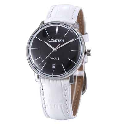 

Comtex Elegant Women Watch Luxury Brand White Dial Calendar Display White Leather Band Waterproof Quartz Watch Ladies Watch