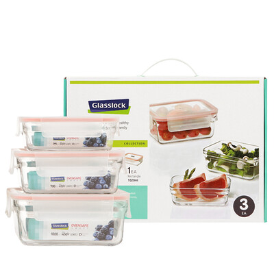 

Three light clouds Glasslock South Korea imports tempered glass lunch boxes microwave oven bowl crisper sealed lunch box oven available three-piece GL1282