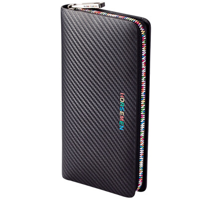 

Hysenheim Horsemen men's business trend carbon fiber cowhide handbag men's long wallet in hand 600301 black