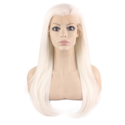 

Iwona Synthetic Hair Lace Front Long Stright Silver White Blonde Wig
