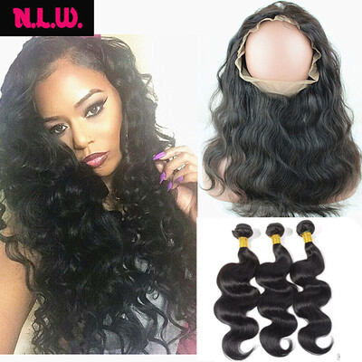 

360 Lace frontal With hair bundles Body wave Brazilian Virgin human Hair bundles with frontals 22x4x2" lace frontal with 3 hair