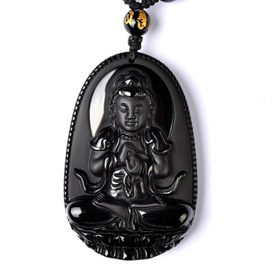 

Ling Fei obsidian Samantabhadra Pendant is a dragon snake zodiac Buddha necklace men and women with beads chain trumpet
