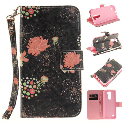 

Colorful flowers Design PU Leather Flip Cover Wallet Card Holder Case for LG K7